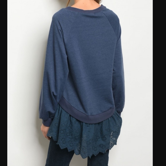 NINETY NINE Navy Long Sleeve Eyelet Trim Tunic Top - Picture 3 of 5